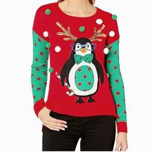 BLIZZARD BAY - Penguin Ugly Christmas Sweater with antlers Sz S